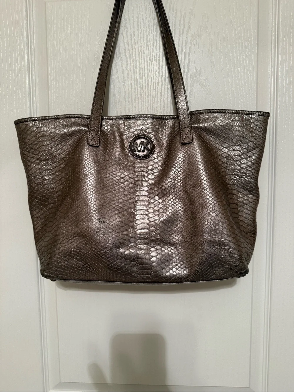 Michael Kors Metallic Bronze Snake-Embossed Tote Bag